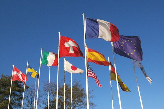 Les expositions spécialisées ont souvent une portée internationale, ici les drapeaux du salon Simodec à La Roche-sur-Foron (Haute Savoie). Les expositions spécialisées ont souvent une portée internationale, ici les drapeaux du salon Simodec à La Roche-sur-Foron (Haute Savoie).