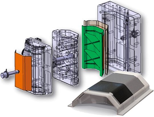 Der Mehrkomponenten-Spritzgießdemonstrator mit textiler Verstärkung entstand innerhalb einer geschlossenen, mehrstufigen Verarbeitungsfolge. (Bild: TU Chemnitz) Der Mehrkomponenten-Spritzgießdemonstrator mit textiler Verstärkung entstand innerhalb einer geschlossenen, mehrstufigen Verarbeitungsfolge. (Bild: TU Chemnitz)