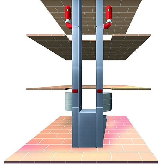 Darstellung der Sicherheitseinrichtungen am Elevatorfuß. Darstellung der Sicherheitseinrichtungen am Elevatorfuß.