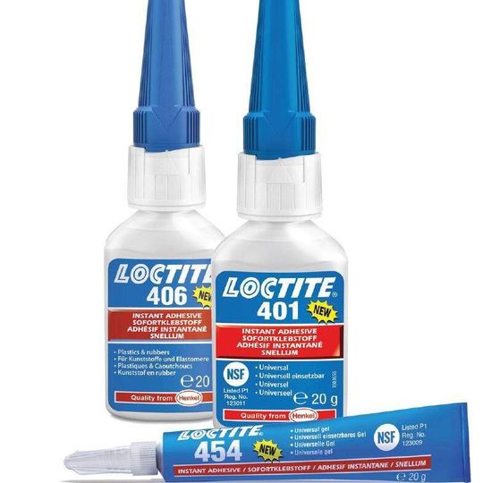 Die drei neuen Loctite Sofortklebstoffe mit verbesserter Formulierung. Die drei neuen Loctite Sofortklebstoffe mit verbesserter Formulierung.