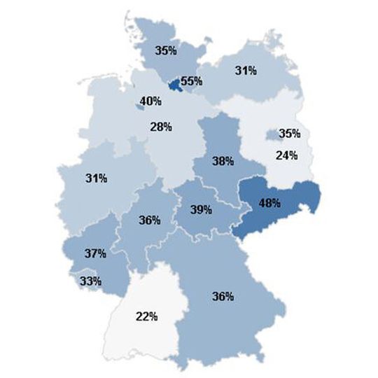 In den einzelnen Bundesländern ist der LTE-Netzausbau unterschiedlich vorangeschritten. In den einzelnen Bundesländern ist der LTE-Netzausbau unterschiedlich vorangeschritten.