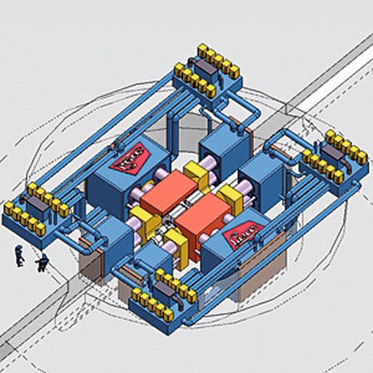 Zur partiellen Warmumformung von Großkurbelwellen wurde diese Anlage mit 18 Presszylindern konzipiert (Simulation). Die Summenpresskraft beträgt 290.000 kN. Servopumpen steuern die Zylinder. Zur partiellen Warmumformung von Großkurbelwellen wurde diese Anlage mit 18 Presszylindern konzipiert (Simulation). Die Summenpresskraft beträgt 290.000 kN. Servopumpen steuern die Zylinder.