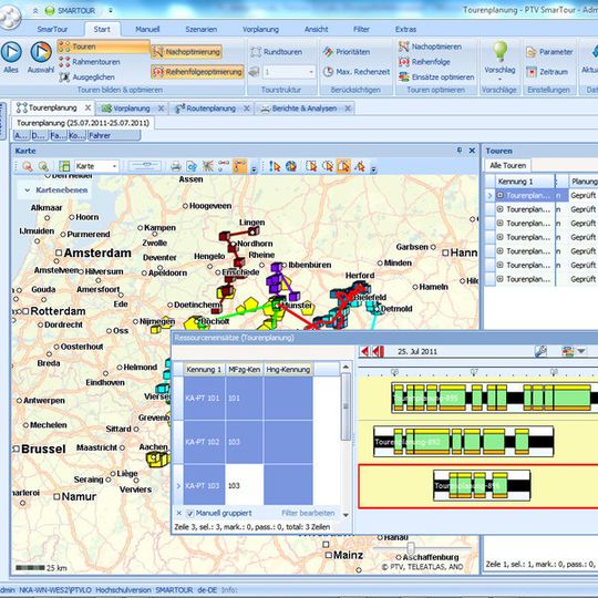 Der detaillierte Tourverlauf als Einsatzgrafik in PTV Smartour. Der detaillierte Tourverlauf als Einsatzgrafik in PTV Smartour.