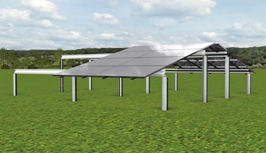Virtuelle Darstellung des leicht bauenden Schnellmontagesystems BKB-Solar- Profil zum einfachen und kostensparenden Aufbau von Solaranlagen.
