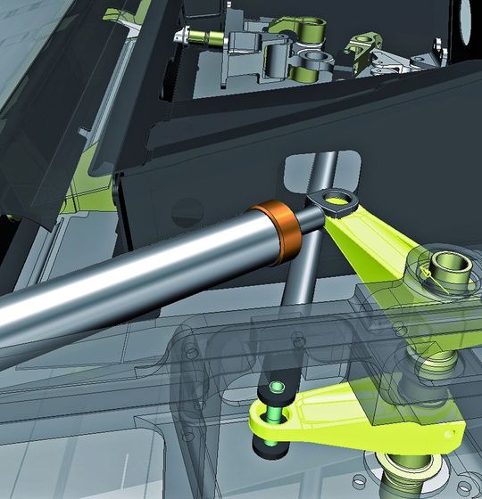 Bild 1: Der komplexe Mechanismus der Landeklappen ist aufgebaut aus Bauteilen unterschiedlichster Herkunft. Dennoch lassen sich Modellierwerkzeuge nutzen und Simulationen durchführen. Bild 1: Der komplexe Mechanismus der Landeklappen ist aufgebaut aus Bauteilen unterschiedlichster Herkunft. Dennoch lassen sich Modellierwerkzeuge nutzen und Simulationen durchführen.