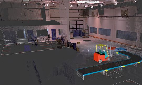 Bild 1: Mit Navisworks lassen sich 3D-Konstruktionsdaten und Laserscans verbinden und Kollisionsprüfungen durchführen. Bild 1: Mit Navisworks lassen sich 3D-Konstruktionsdaten und Laserscans verbinden und Kollisionsprüfungen durchführen.