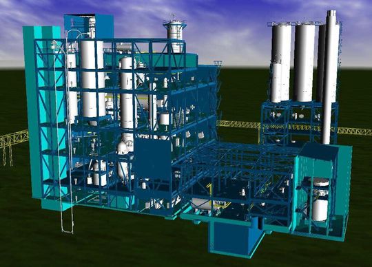 3D-Model der MTR-Anlage bei Lotte Chemical UK, Middlesbrough, Großbritannien.