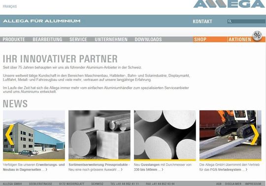 Die neue Startseite von www.allega.ch Die neue Startseite von www.allega.ch
