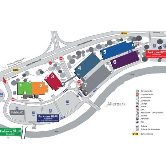 Das Messegelände der IZB in Wolfsburg bietet zirka 35.000 m² Hallenfläche verteilt auf sieben Hallen. Das Messegelände der IZB in Wolfsburg bietet zirka 35.000 m² Hallenfläche verteilt auf sieben Hallen.