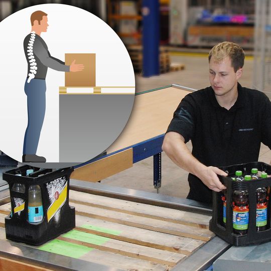 Ergonomischer Arbeitsplatz: Beim Kommissionieren von Getränkelieferungen ist das Heben und Tragen vollständig durch das Ziehen und Schieben ersetzt worden. Ergonomischer Arbeitsplatz: Beim Kommissionieren von Getränkelieferungen ist das Heben und Tragen vollständig durch das Ziehen und Schieben ersetzt worden.