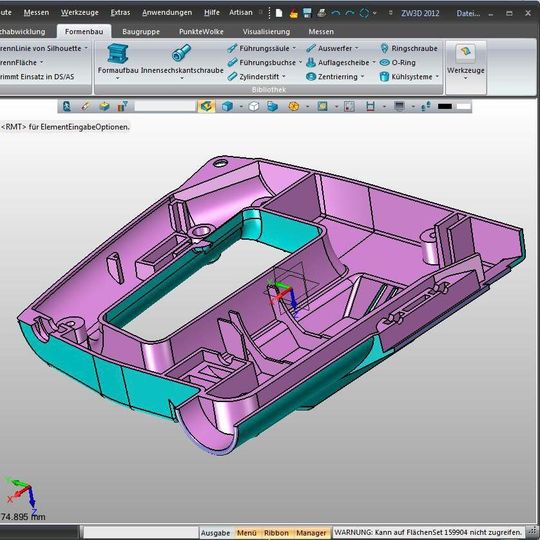 Das Formenbau-Modul in ZW3D teilt Kunststoffteile automatisch auf die Formhälften auf - manuelle Eingaben sind möglich.