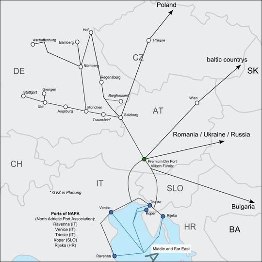 Das Premium-Dry-Port-Konzept verspricht etwa fünf Tage weniger Transportzeit auf der Relation Asien-Süddeutschland. Das Premium-Dry-Port-Konzept verspricht etwa fünf Tage weniger Transportzeit auf der Relation Asien-Süddeutschland.