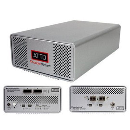 Mit Attos Thunderstream können SAS-Festplatten und JBODs als RAID-Verbund zusammengefasst werden. Mit Attos Thunderstream können SAS-Festplatten und JBODs als RAID-Verbund zusammengefasst werden.