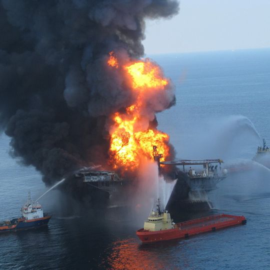 Fire boat crews battle the blazing remnants of the off shore oil rig Deepwater Horizon April 21, 2010 Fire boat crews battle the blazing remnants of the off shore oil rig Deepwater Horizon April 21, 2010