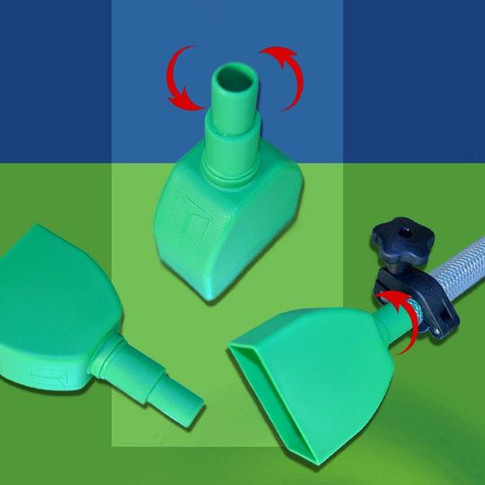 Innovation von Tartler: Bewegliche Einweg-Pastendüse, die dank „Wendehals" große Bewegungsfreiheit beim Kunstharz-Auftrag bietet.