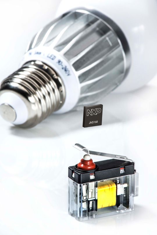 Der Funkschalter von Cherry kommuniziert direkt mit dem Leuchtmittel. Zum Einsatz kommt der Funkempfänger-Chip JN5168 von NXP.