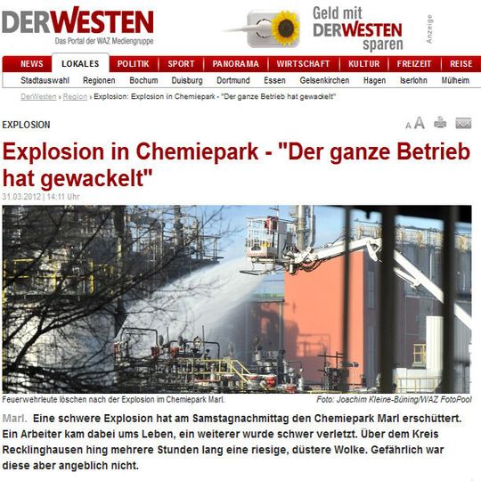 Bei einem Feuer im Chemiepark Marl kamen zwei Mitarbeiter ums Leben.