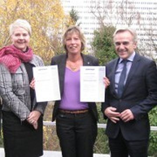 Heike Lehnhard (Renault Deutschland, Mitte) freut sich über die Urkunden, die sie vom Zertifizierungsausschuss der Gütegemeinschaft erhalten hat.