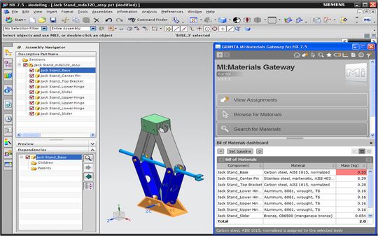 Materialdaten-Management mit «Granta MI»: Zuordnung des ausgewählten Materials zum «NX»-Modell. Materialdaten-Management mit «Granta MI»: Zuordnung des ausgewählten Materials zum «NX»-Modell.