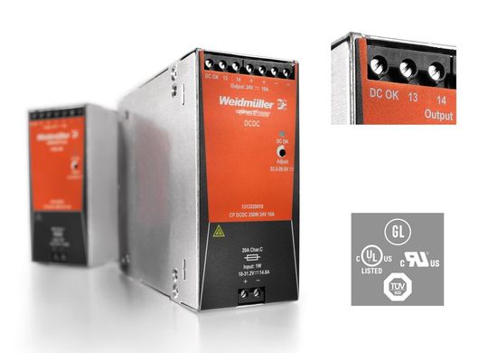 Mit dem DC/DC-Wandler bietet Weidmüller neue Gleichspannungswandler zur Aufbereitung und Potentialtrennung in 24 VDC Systemen an. Internationale Zulassungen gestatten den weltweiten Einsatz. Detail: Integrierte Alarmausgänge ermöglichen die Statusüberwachung der 24 V-Ausgangsspannung. Mit dem DC/DC-Wandler bietet Weidmüller neue Gleichspannungswandler zur Aufbereitung und Potentialtrennung in 24 VDC Systemen an. Internationale Zulassungen gestatten den weltweiten Einsatz. Detail: Integrierte Alarmausgänge ermöglichen die Statusüberwachung der 24 V-Ausgangsspannung.