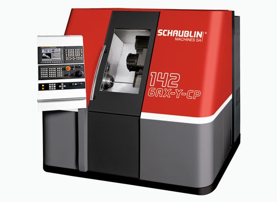 Die Hochleistungsdrehmaschine 142-6AX-Y CP läuft über einen integrierten Stäubli-Roboter vollautomatisiert. Die Hochleistungsdrehmaschine 142-6AX-Y CP läuft über einen integrierten Stäubli-Roboter vollautomatisiert.