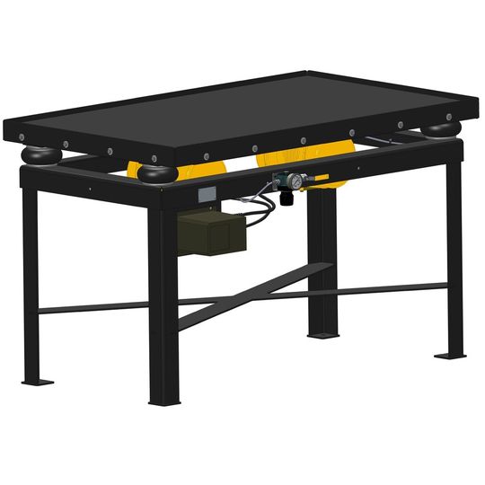 Depending on the application, the tables can be equipped with a pair of counter-rotating vibrators to suit specific bulk materials. Martin Engineering offers all models on casters or with bolt-ready feet, in standard voltages from 115V to 575V. Depending on the application, the tables can be equipped with a pair of counter-rotating vibrators to suit specific bulk materials. Martin Engineering offers all models on casters or with bolt-ready feet, in standard voltages from 115V to 575V.