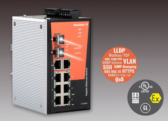 Weidmüller Managed Gigabit Ethernet Switches: Hochperformante Gigabit-Switches für Anwendungen der industriellen Kommunikation mit Gigabit-Ethernet-Ports und Fast Ethernet-Ports für Kupfer und Glasfaser. Weidmüller Managed Gigabit Ethernet Switches: Hochperformante Gigabit-Switches für Anwendungen der industriellen Kommunikation mit Gigabit-Ethernet-Ports und Fast Ethernet-Ports für Kupfer und Glasfaser.
