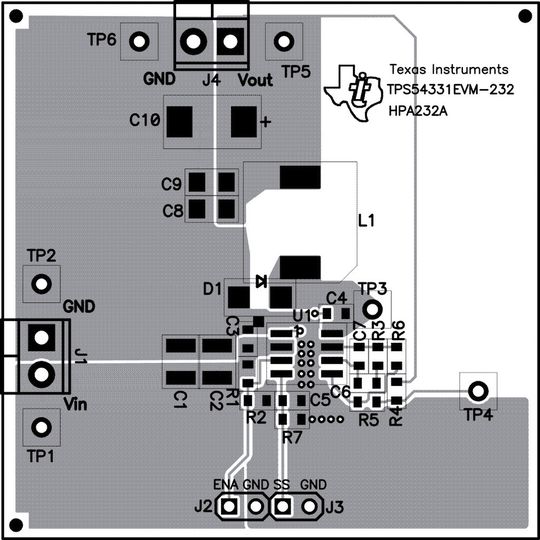 Bild 1: Layout des Evaluation-Board zum TPS54331 Bild 1: Layout des Evaluation-Board zum TPS54331