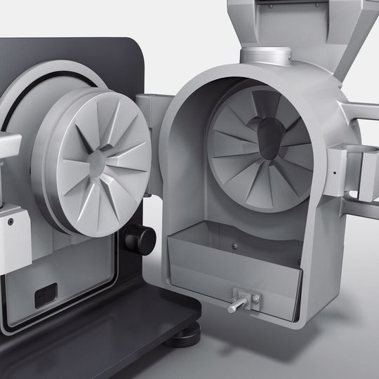 The new Disk Mill Pulverisette 13 premium line with well-conceived Clean Design: the grinding chamber opens up completely for easiest cleaning. The new Disk Mill Pulverisette 13 premium line with well-conceived Clean Design: the grinding chamber opens up completely for easiest cleaning.