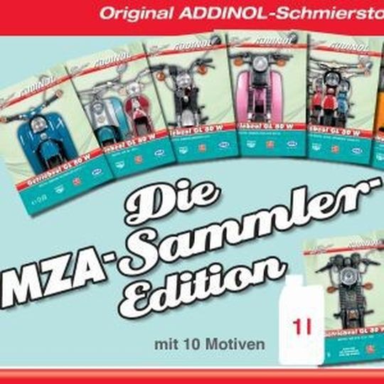 Das Addinol-Getriebeöl GL 80 W gibt es als MZA-Sammler Edition mit neun verschiedenen Motiven. Das Addinol-Getriebeöl GL 80 W gibt es als MZA-Sammler Edition mit neun verschiedenen Motiven.