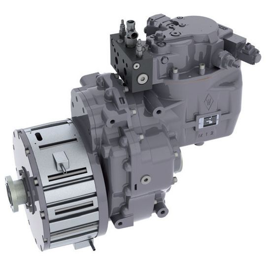Elektrisch-hydraulisches Hybrid-Getriebe: Die Hydraulik stammt von Sauer Bibus, der Elektromotor von Heinzmann Elektrisch-hydraulisches Hybrid-Getriebe: Die Hydraulik stammt von Sauer Bibus, der Elektromotor von Heinzmann