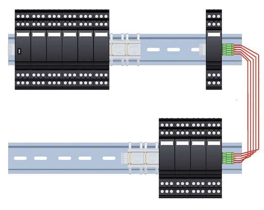 Ein Controller überwacht bis zu 28 Überspannungsschutzgeräte – so kann das System optimal an die Installationsumgebung angepasst und erweitert werden. Ein Controller überwacht bis zu 28 Überspannungsschutzgeräte – so kann das System optimal an die Installationsumgebung angepasst und erweitert werden.