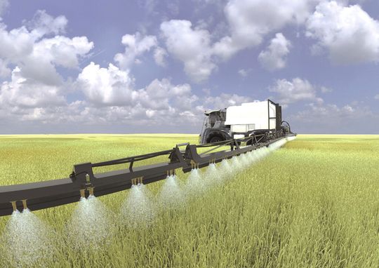 Ultraschallsensoren überwachen in der Landwirtschaft die Höhen am Ausleger von Feldspritzen. Ultraschallsensoren überwachen in der Landwirtschaft die Höhen am Ausleger von Feldspritzen.