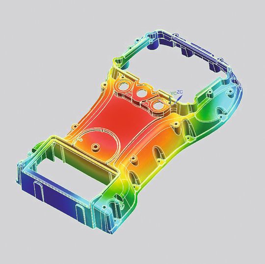 Bild1: NX Easy-Fill Analysis unterstützt den Bauteilkonstrukteur bei der Analyse von Füllmustern mithilfe der Zeitverteilung der Schmelzefront. Bild1: NX Easy-Fill Analysis unterstützt den Bauteilkonstrukteur bei der Analyse von Füllmustern mithilfe der Zeitverteilung der Schmelzefront.