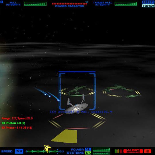 Screenshot aus „Starfleet Command“: Die Enterprise wird von klingonischen Kreuzern unter Beschuss genommen. Screenshot aus „Starfleet Command“: Die Enterprise wird von klingonischen Kreuzern unter Beschuss genommen.