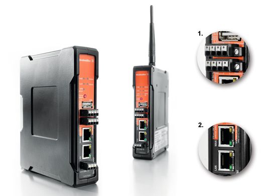 Gigabit Security Router. Detail 1: Über einen digitalen Eingang lässt sich eine vorkonfigurierte VPN-Verbindung aktivieren und deaktivieren. Detail 2: Die Gigabit-Technologie auf beiden Ethernet-Ports ermöglicht höchsten Datendurchsatz auch bei verschlüsselten VPN-Übertragungen. Gigabit Security Router. Detail 1: Über einen digitalen Eingang lässt sich eine vorkonfigurierte VPN-Verbindung aktivieren und deaktivieren. Detail 2: Die Gigabit-Technologie auf beiden Ethernet-Ports ermöglicht höchsten Datendurchsatz auch bei verschlüsselten VPN-Übertragungen.