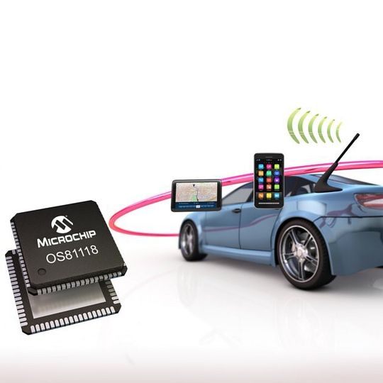 Microchip Netzwerk-Schnittstellencontroller OS81118 (INIC): Mit USB 2.0-Anschluss, einschließlich USB-PHY und Inter-Chip-Schnittstelle (HSIC), hat der Designer die Möglichkeit Autotelefon und Anwendungen mit Wi-Fi-Konnektivität in das MOST150-Netzwerk einzugliedern, indem sie über USB mit einem standardisierten Wi-Fi/3G/LTE-Modul verbunden werden. Microchip Netzwerk-Schnittstellencontroller OS81118 (INIC): Mit USB 2.0-Anschluss, einschließlich USB-PHY und Inter-Chip-Schnittstelle (HSIC), hat der Designer die Möglichkeit Autotelefon und Anwendungen mit Wi-Fi-Konnektivität in das MOST150-Netzwerk einzugliedern, indem sie über USB mit einem standardisierten Wi-Fi/3G/LTE-Modul verbunden werden.