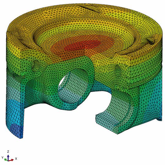 Der Elastothermic-Kolben senkt die Temperatur des Kolbenbodens um bis zu 30 Kelvin. Der Elastothermic-Kolben senkt die Temperatur des Kolbenbodens um bis zu 30 Kelvin.