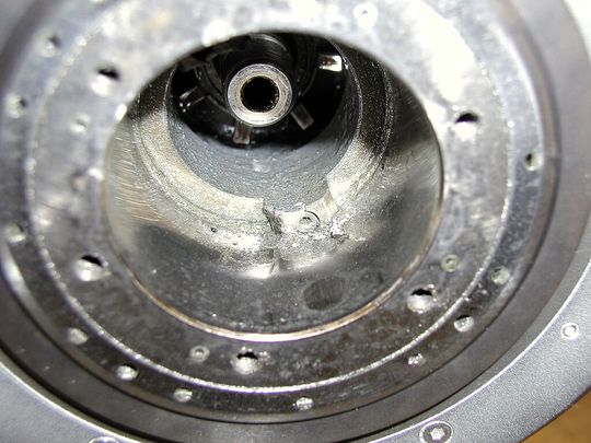 This will be expensive. The damaged interior of a machine spindle after a collision of the tool with the workpiece. This will be expensive. The damaged interior of a machine spindle after a collision of the tool with the workpiece.