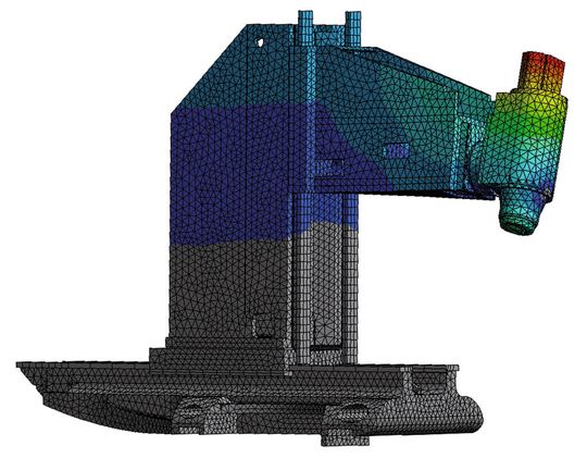 Das «Ansys»-Simulationsmodell eines Fahrständers von AXA. Das «Ansys»-Simulationsmodell eines Fahrständers von AXA.