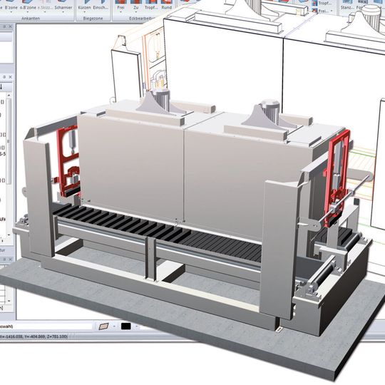 Bild 1: Im CAD-System Hicad lassen sich Blechmodelle in 3D entwerfen, wie beispielsweise der Durchlaufofen im Bild, oder 2D-Zeichnungen nutzen. Bild 1: Im CAD-System Hicad lassen sich Blechmodelle in 3D entwerfen, wie beispielsweise der Durchlaufofen im Bild, oder 2D-Zeichnungen nutzen.