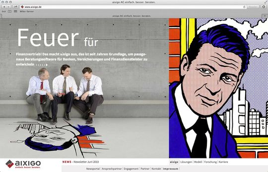 Für die Kampagne wurden 21 aixigo-Mitarbeiter zusammen mit zehn absolut unterschiedlichen Kunstwerken im Fotostudio inszeniert. Die so entstandenen Bildwelten werden von wenig Text flankiert. Für die Kampagne wurden 21 aixigo-Mitarbeiter zusammen mit zehn absolut unterschiedlichen Kunstwerken im Fotostudio inszeniert. Die so entstandenen Bildwelten werden von wenig Text flankiert.
