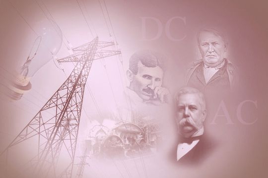 Ein Blick zurück: Im Stromkrieg Ende des 19. Jahrhunderts setzte sich das Wechselspannungsnetz von George Westinghouse dank Nikola Tesla gegen das Gleichstromnetz von Thomas Alva Edison durch Ein Blick zurück: Im Stromkrieg Ende des 19. Jahrhunderts setzte sich das Wechselspannungsnetz von George Westinghouse dank Nikola Tesla gegen das Gleichstromnetz von Thomas Alva Edison durch