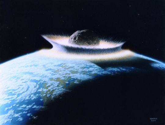 Ein Asteroid trifft mit voller Wucht auf die Erde. Um diese Katastrophe zu verhindern, wollen Forscher herannahende Himmelskörper mit Satelliten beschiessen. Ein Asteroid trifft mit voller Wucht auf die Erde. Um diese Katastrophe zu verhindern, wollen Forscher herannahende Himmelskörper mit Satelliten beschiessen.