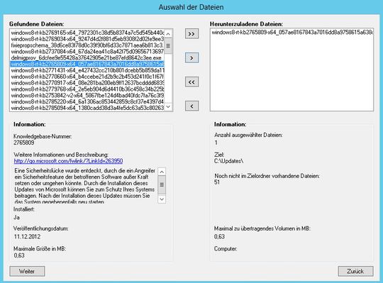 Get WSUS-Content zeigt die gefundenen Updates an. Das erlaubt, diese in die Installationsdatei einzubinden.