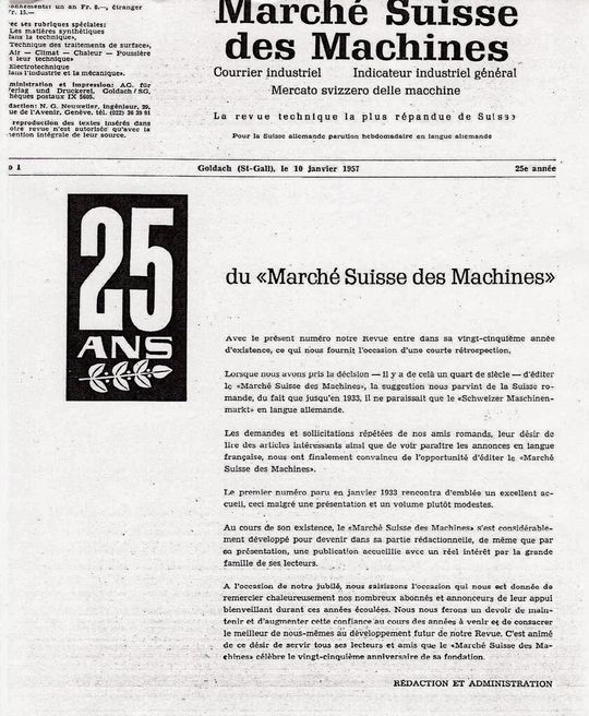 Un document d'archive de 1957, avec l'éditorial de l'époque pour fêter les 25 ans du MSM. Un document d'archive de 1957, avec l'éditorial de l'époque pour fêter les 25 ans du MSM.