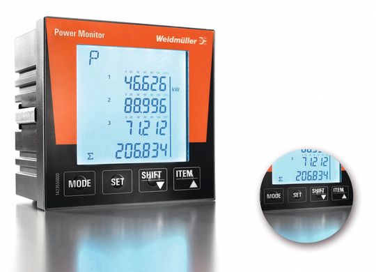 Der Power Monitor von Weidmüller erfasst selbst kleinste Leistungen, beispielsweise von Geräten im Stand-by-Modus. Detail: Die großen Tasten gestatten eine sichere Navigation im Menü. Der Power Monitor von Weidmüller erfasst selbst kleinste Leistungen, beispielsweise von Geräten im Stand-by-Modus. Detail: Die großen Tasten gestatten eine sichere Navigation im Menü.