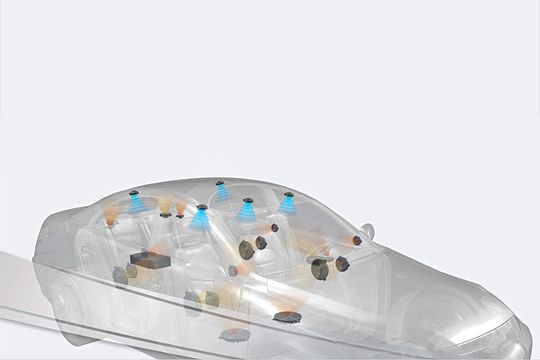 Zusätzliche Lautsprecher für die höheninformationen durchbrechen die unbewusst wahrgenommene akustische Grenze – das Fahrzeugdach.