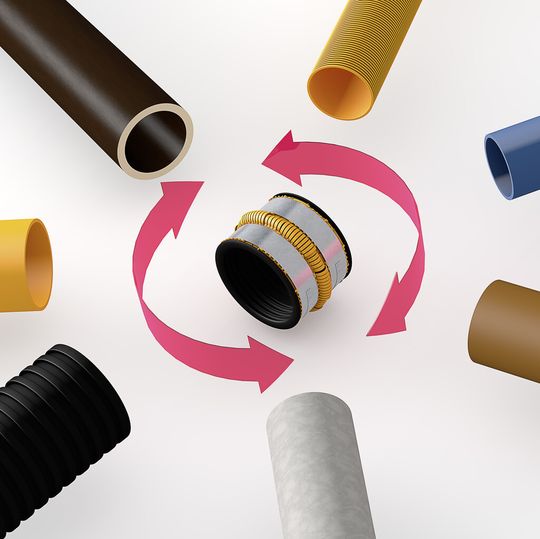 Rohrverbindung für eine Vielzahl von Werkstoffen und Durchmessern. Rohrverbindung für eine Vielzahl von Werkstoffen und Durchmessern.