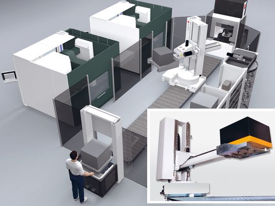 Die hochflexible und autonome Fertigungszelle mit Erowa Robot Dynamic 500 für Werkstückgewichte bis 500 kg. Die hochflexible und autonome Fertigungszelle mit Erowa Robot Dynamic 500 für Werkstückgewichte bis 500 kg.